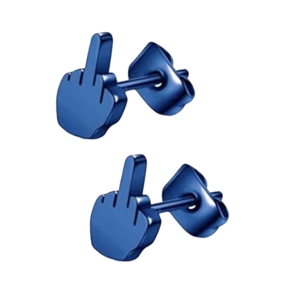 Royal Blue Middle Finger Earrings Hands 1 Pair Fun Studs Humor Funny Joke F U - Picture 3 of 11